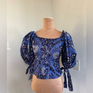 Caroline constas blue puff sleeve top